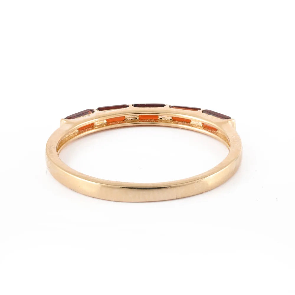 Custom Jewelry Natural Garnet 14K Solid Yellow Gold Stackable Band Ring