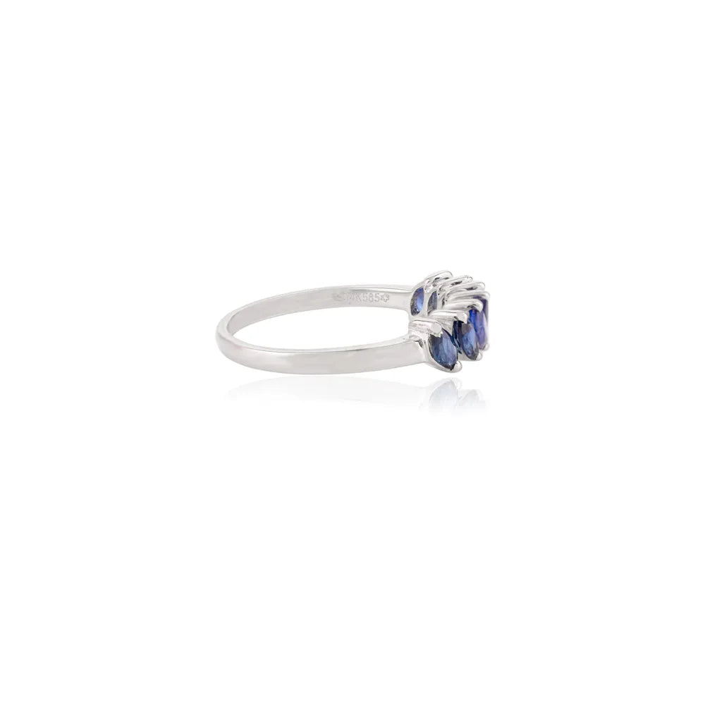 Handcrafted Jewelry Solid 14K White Gold Natural Marquise Blue Sapphire Ring