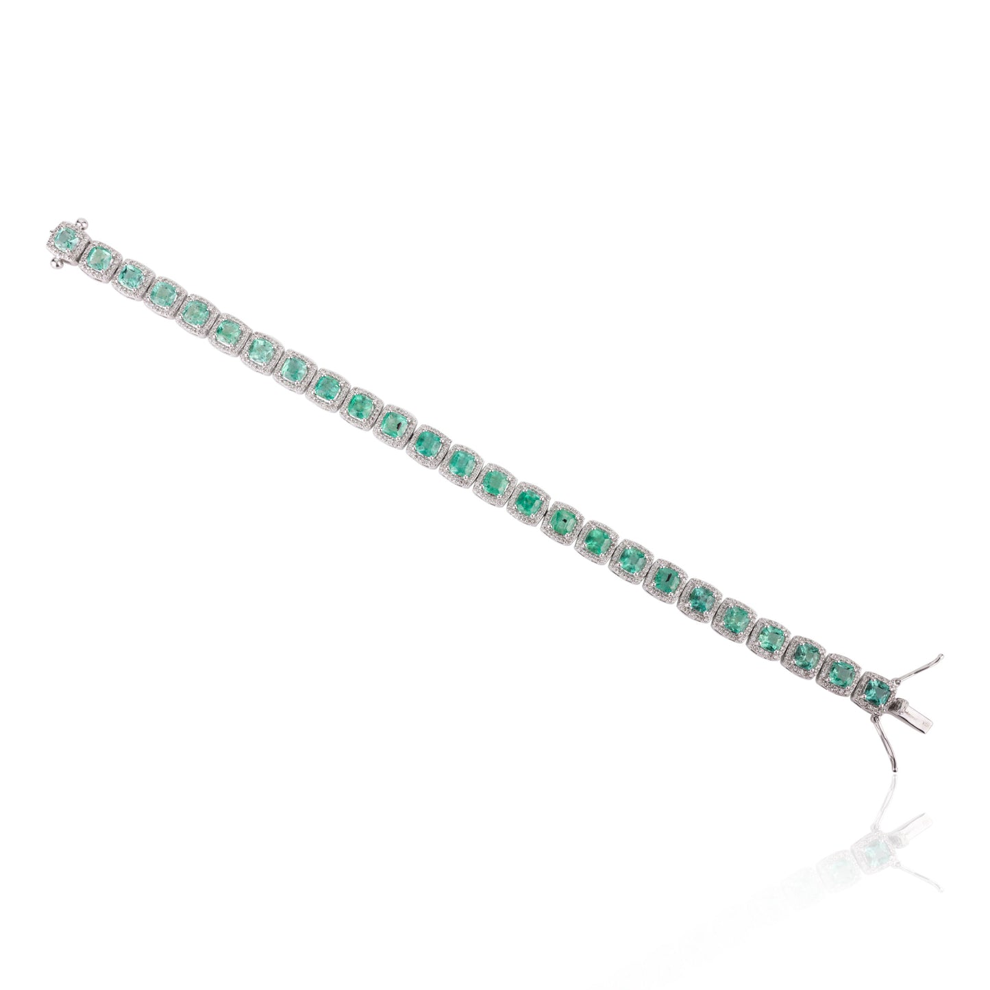 Custom Jewelry Natural Emerald & Diamond K18 White Gold Tennis Bracelet