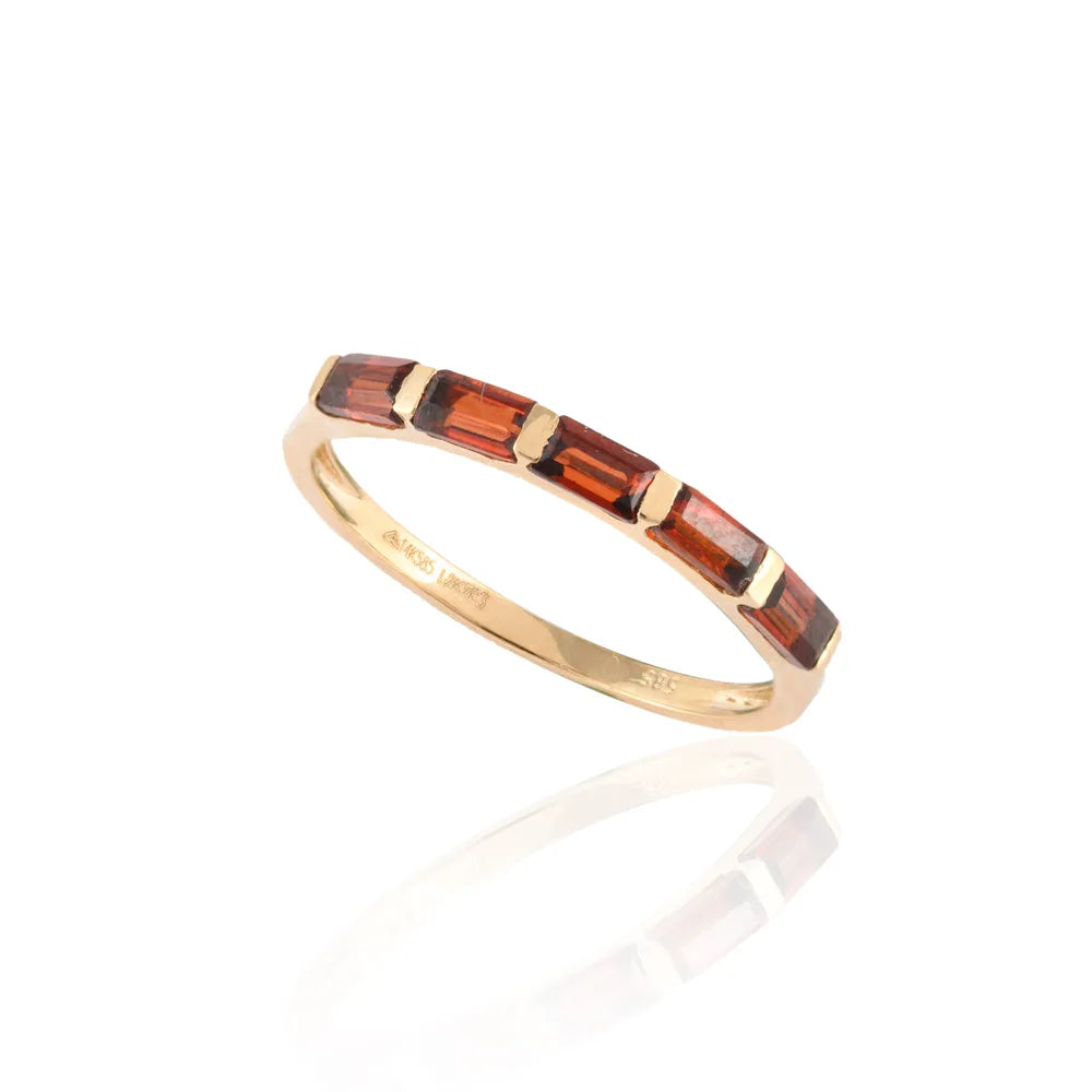 Custom Jewelry Natural Garnet 14K Solid Yellow Gold Stackable Band Ring