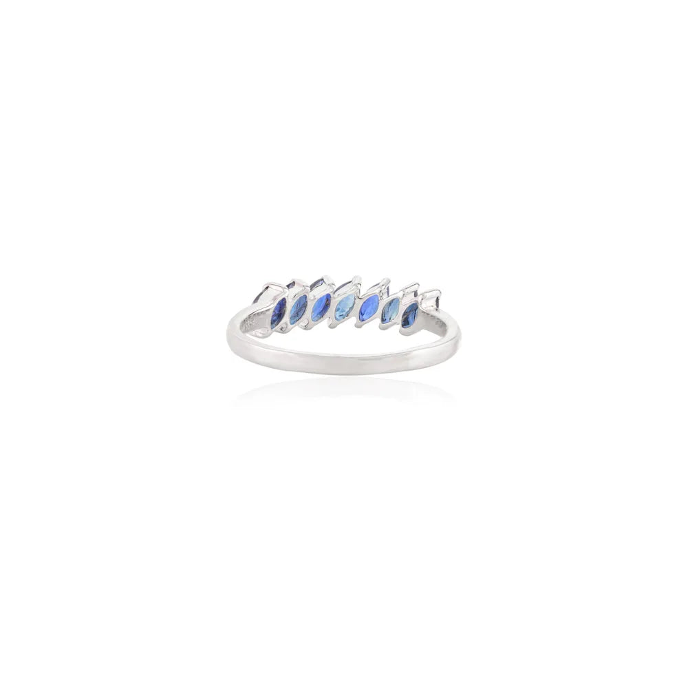 Handcrafted Jewelry Solid 14K White Gold Natural Marquise Blue Sapphire Ring