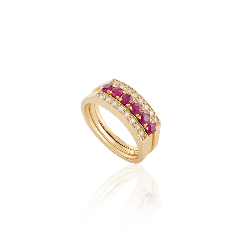 14K Yellow Gold Ruby & Diamond Engagement Ring