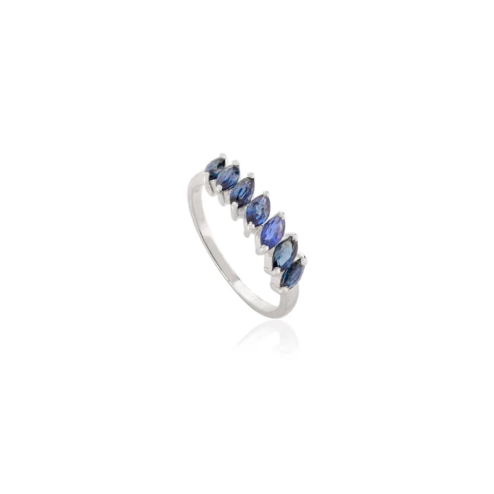 Handcrafted Jewelry Solid 14K White Gold Natural Marquise Blue Sapphire Ring