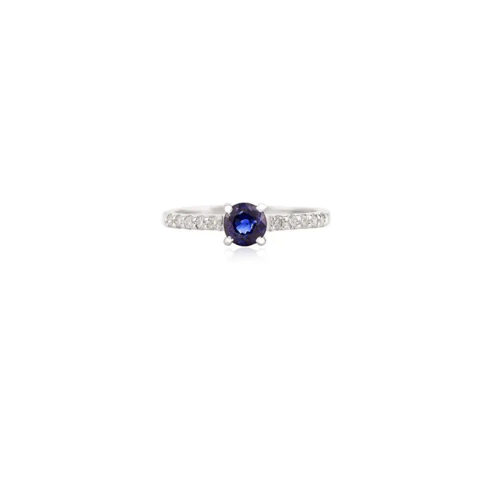 Custom Jewelry Natural Blue Sapphire & Diamond 14K White Gold Genuine Ring