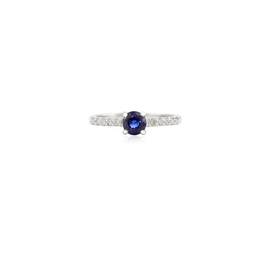 Custom Jewelry Natural Blue Sapphire & Diamond 14K White Gold Genuine Ring