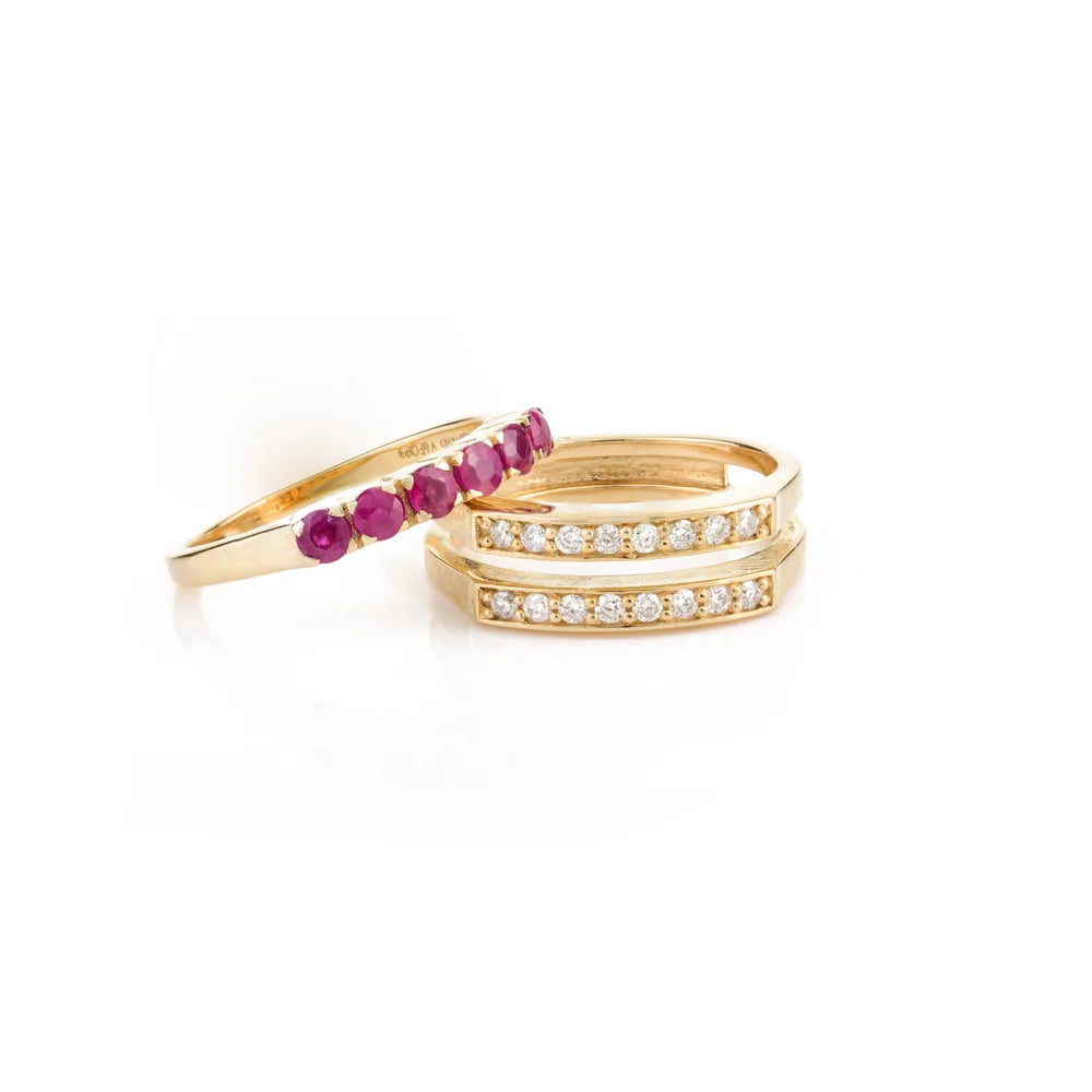 14K Yellow Gold Ruby & Diamond Engagement Ring