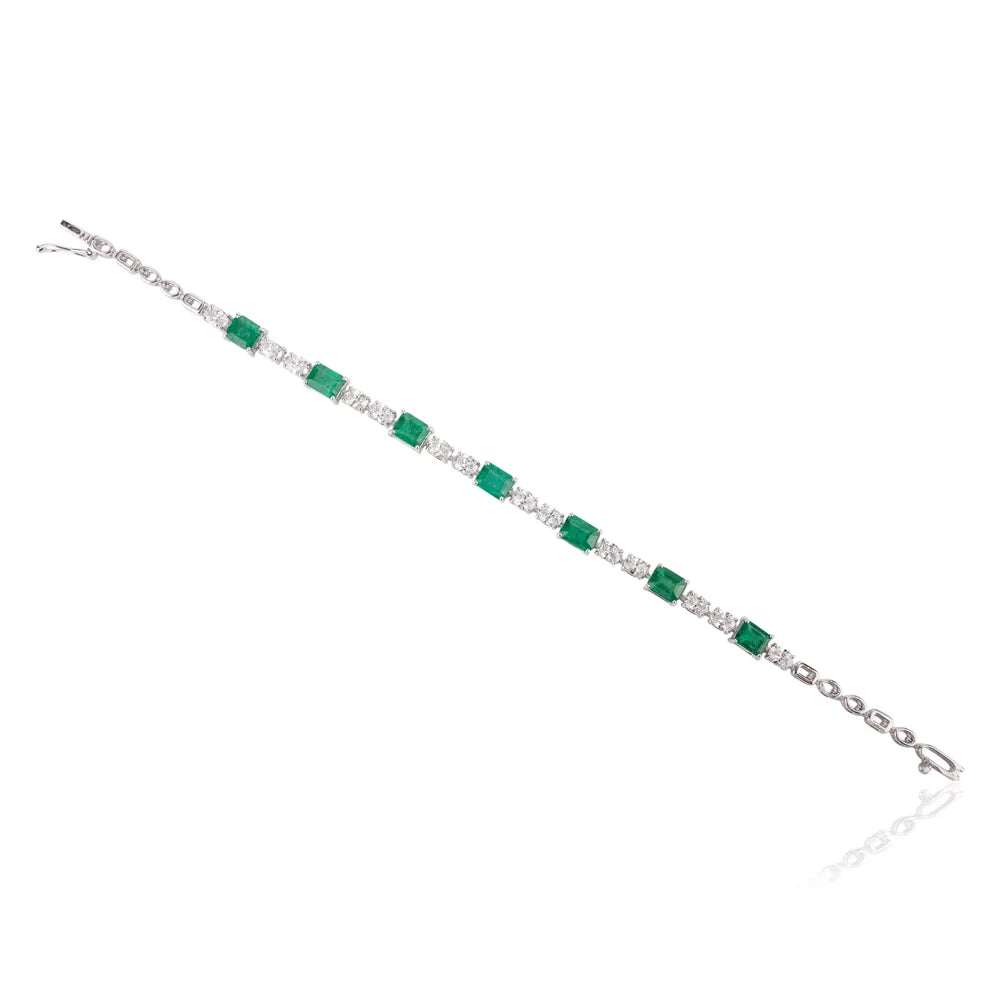 Precious Gemstone Jewelry 18K White Gold Emerald & Diamond Bracelet