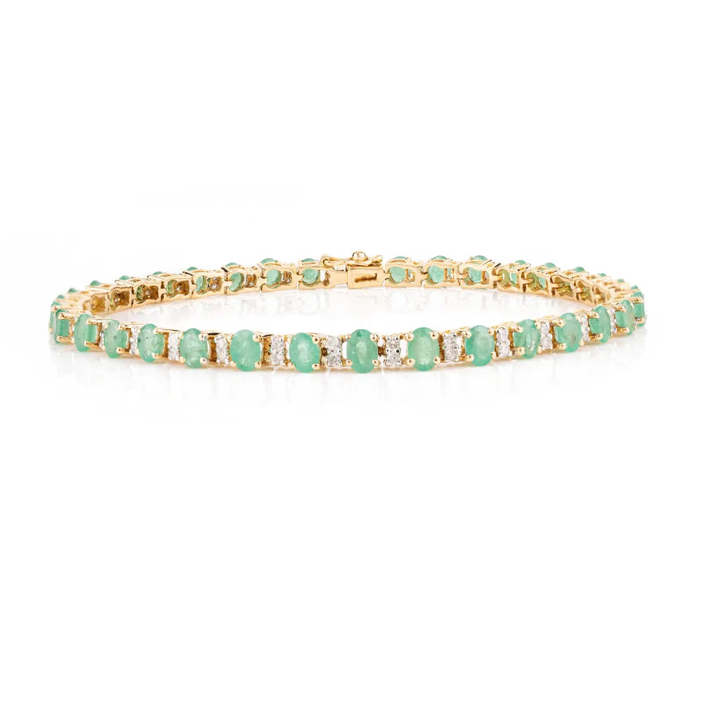 May Birthstone Natural Emerald & Diamond K18 Yellow Gold Bracelet