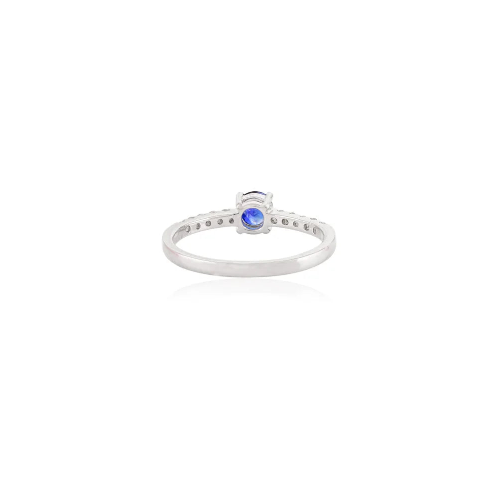 Custom Jewelry Natural Blue Sapphire & Diamond 14K White Gold Genuine Ring