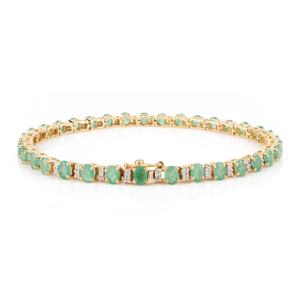 May Birthstone Natural Emerald & Diamond K18 Yellow Gold Bracelet