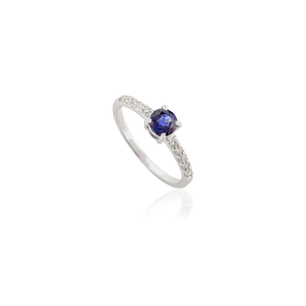 Custom Jewelry Natural Blue Sapphire & Diamond 14K White Gold Genuine Ring