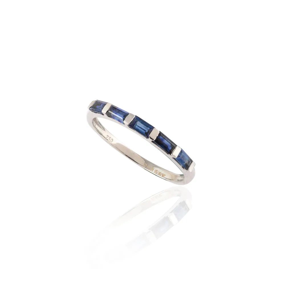 Handmade Natural Blue Sapphire 18K Solid White Gold Half Eternity Band Ring