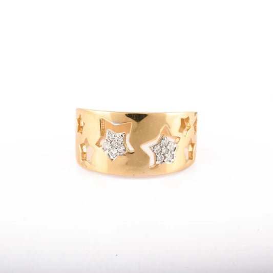 Handcrafted Natural Diamond 18K Yellow Gold Sparkle Star Stackable Ring