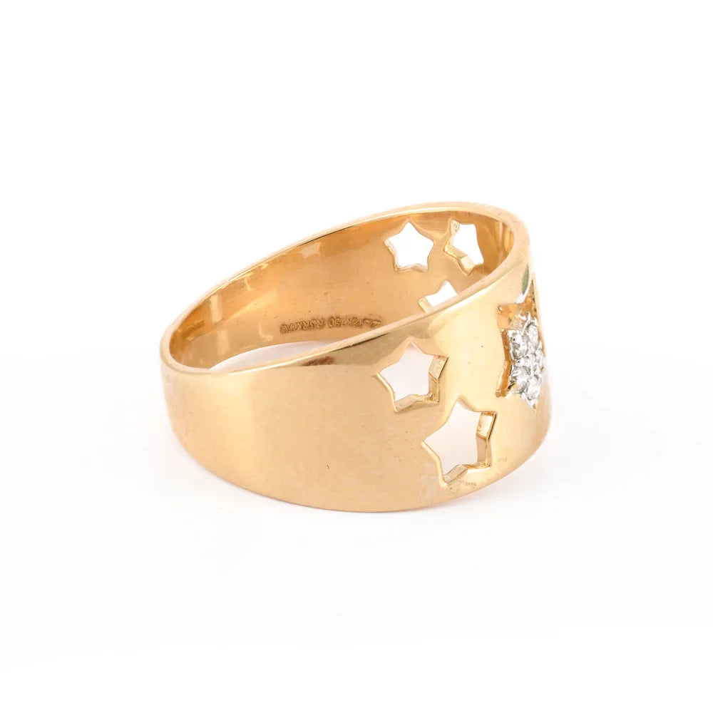 Handcrafted Natural Diamond 18K Yellow Gold Sparkle Star Stackable Ring