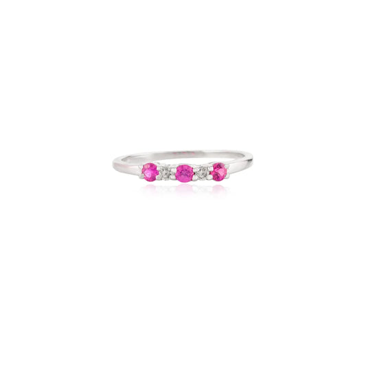 Minimal Jewelry Natural Round Ruby & Diamond 14K Solid White Gold Dainty Ring