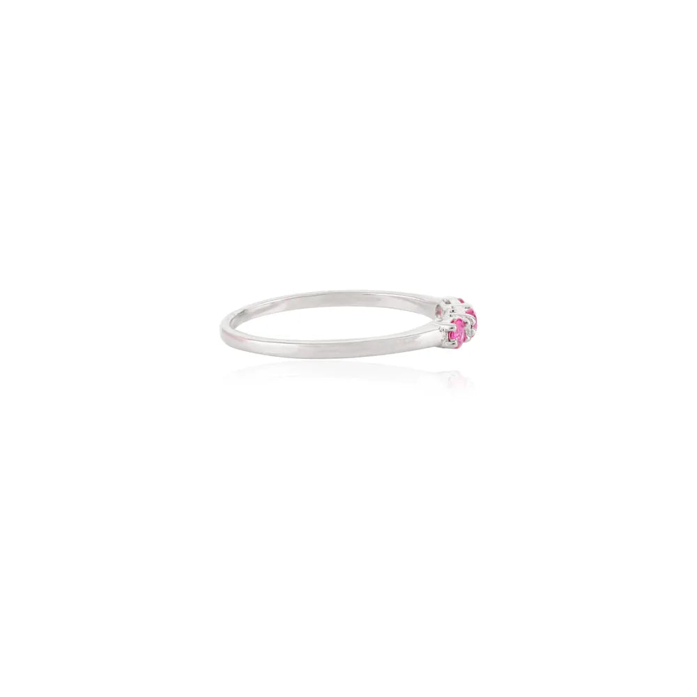 Minimal Jewelry Natural Round Ruby & Diamond 14K Solid White Gold Dainty Ring