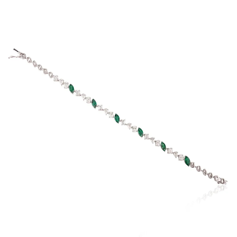 Wholesale Jewelry 18K White Gold Emerald & Diamond Tennis Bracelet