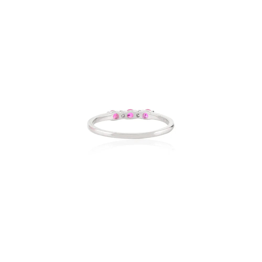 Minimal Jewelry Natural Round Ruby & Diamond 14K Solid White Gold Dainty Ring