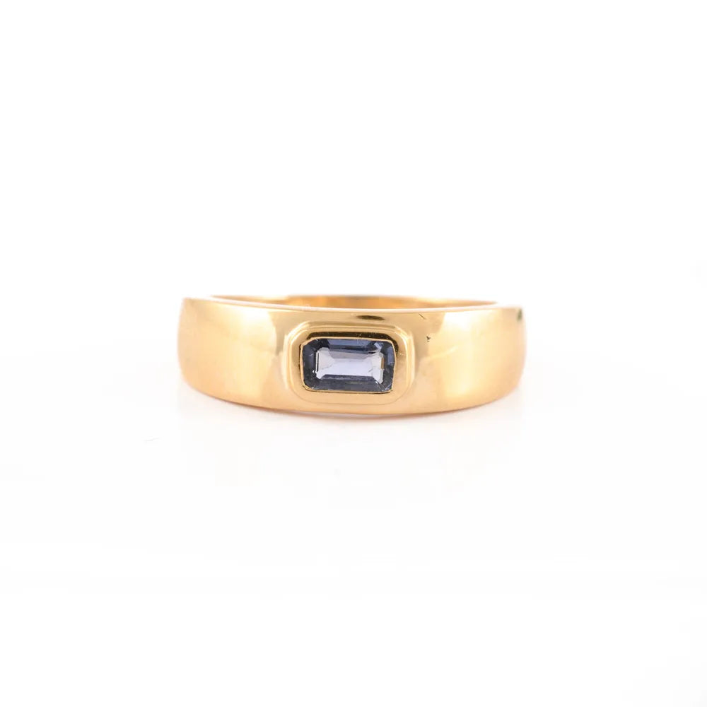 Handmade Natural Tanzanite 18K Solid Yellow Gold Men Stackable Band Ring