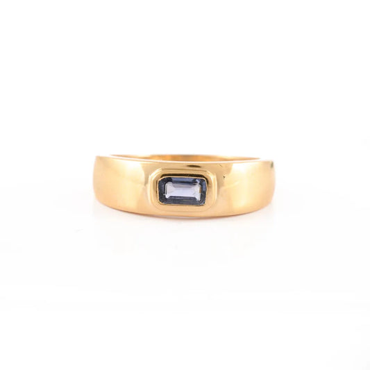 Handmade Natural Tanzanite 18K Solid Yellow Gold Men Stackable Band Ring