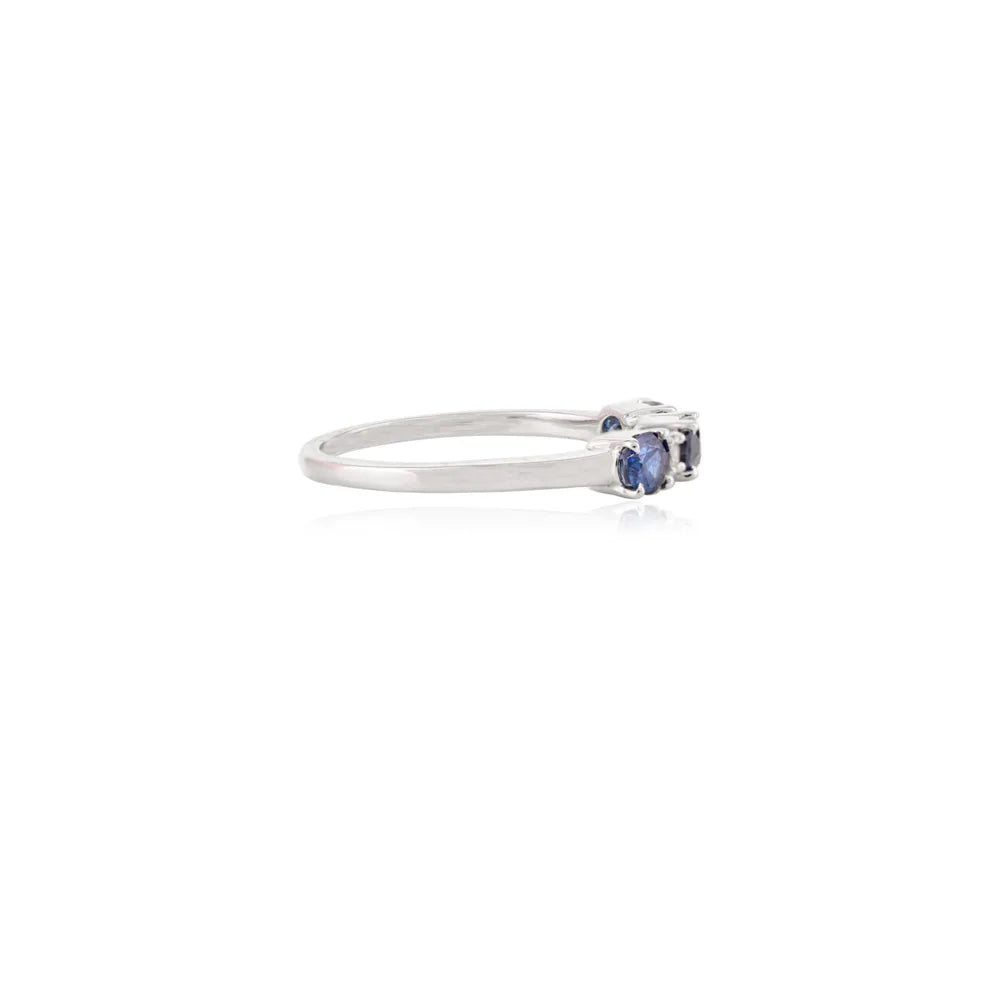 September Birthstone Natural Blue Sapphire & Diamond Three Stone Gold Ring