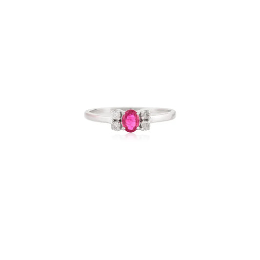 July Birthstone Ruby & Diamond 14K White Gold Dainty Ring Wholesale Jewelry