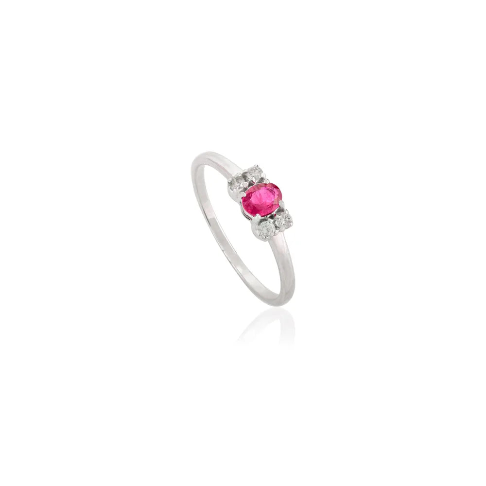 July Birthstone Ruby & Diamond 14K White Gold Dainty Ring Wholesale Jewelry