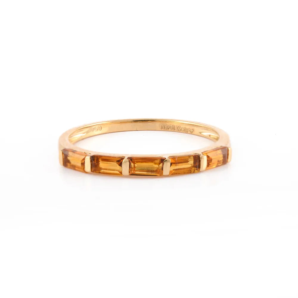 Fashionable Jewelry Natural Citrine 18K Solid Yellow Gold Half Eternity Band Ring