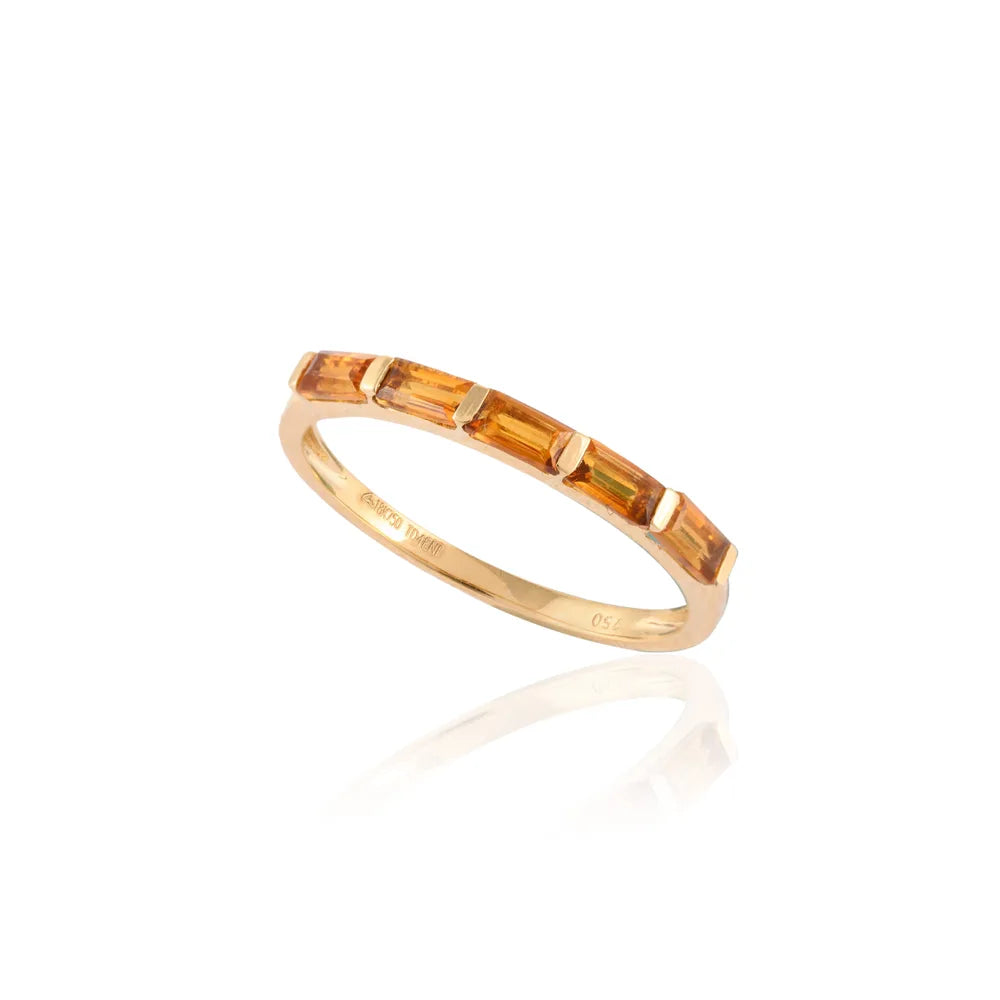 Fashionable Jewelry Natural Citrine 18K Solid Yellow Gold Half Eternity Band Ring