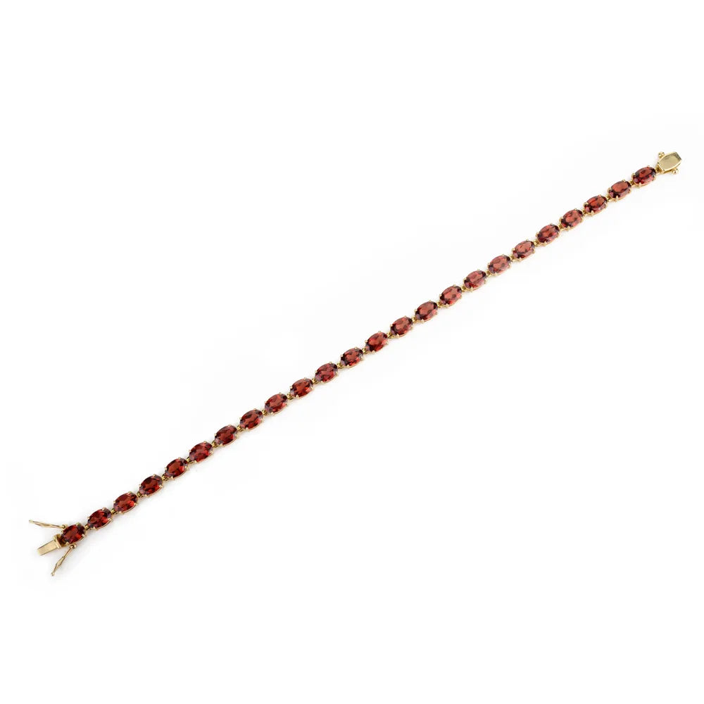 Natural Garnet Oval Cut Gemstone 14K Yellow Gold Bracelet