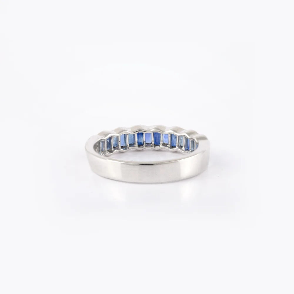 Handmade Jewelry Natural Blue Sapphire 18K Solid White Gold Half Eternity Band Ring