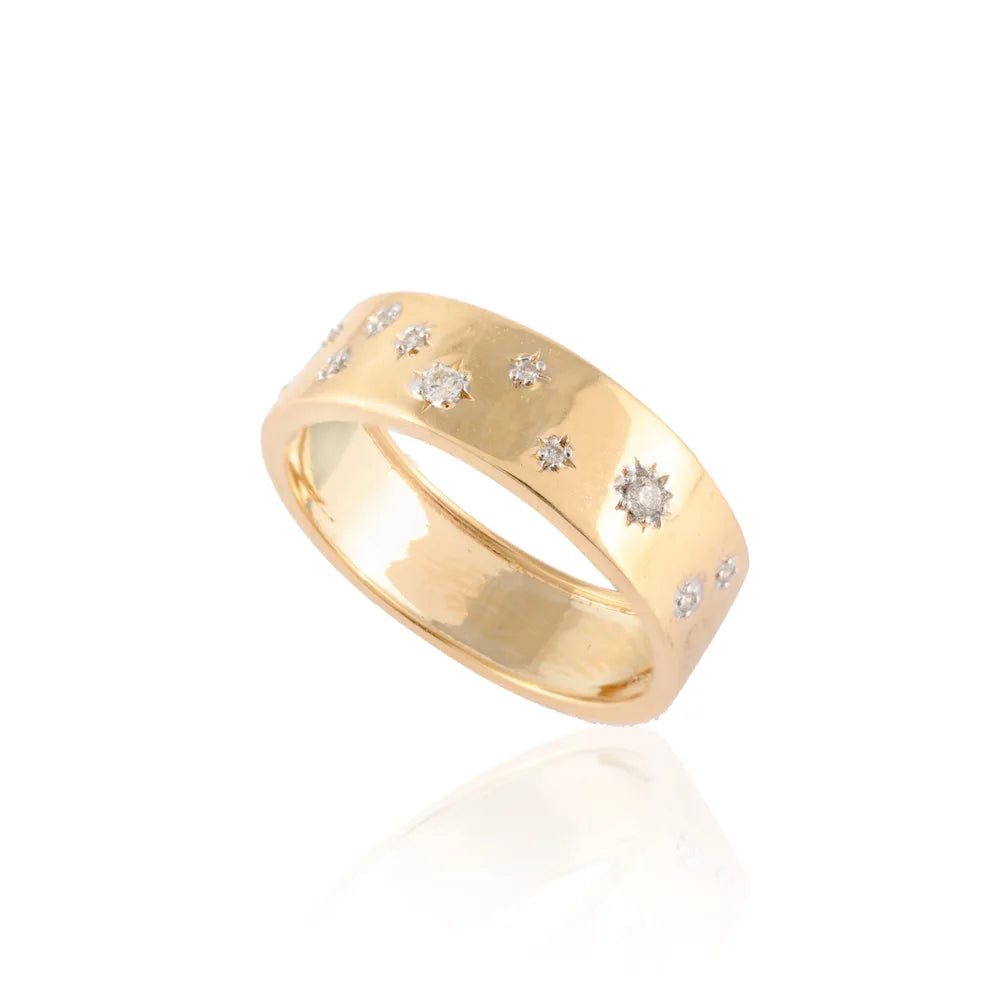 Best Selling Product 18K Solid Yellow Gold Natural Star Diamond Stackable Band Ring