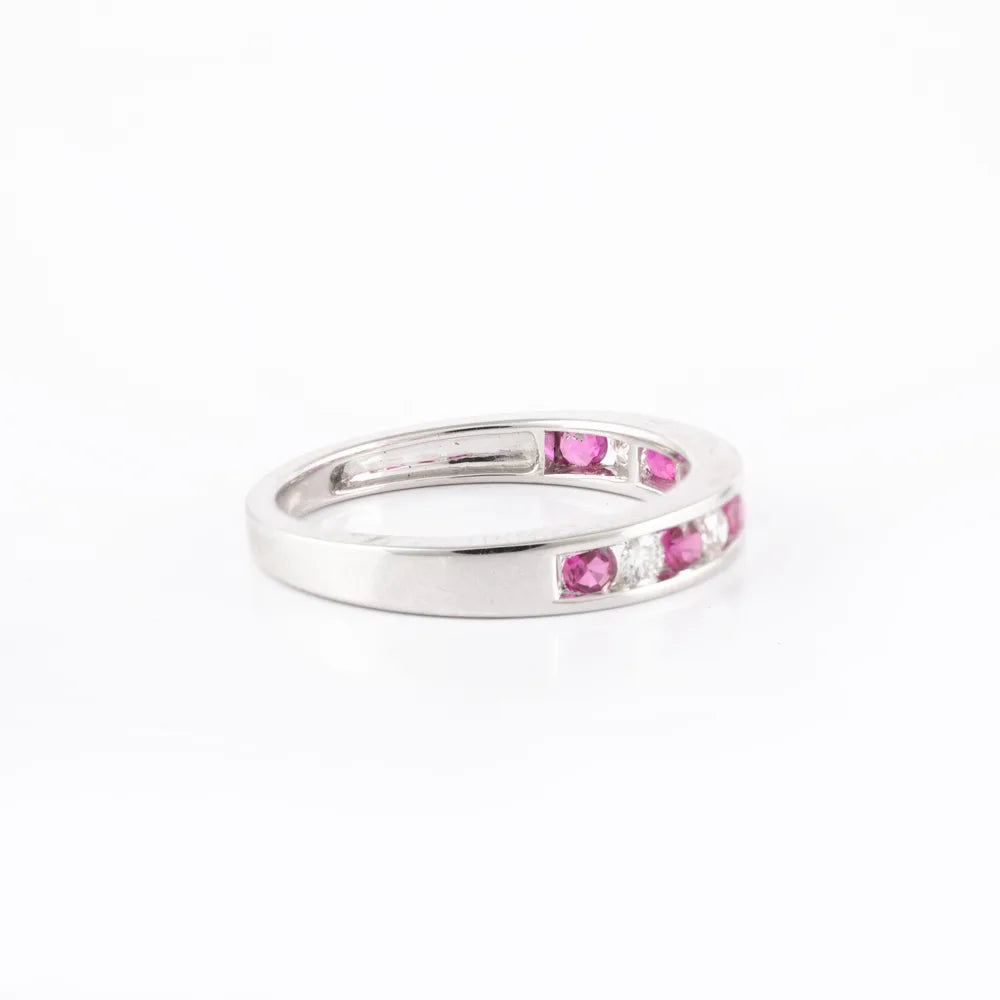 Handmade Natural Ruby & Diamond 18K Solid White Gold Stackable Band Ring