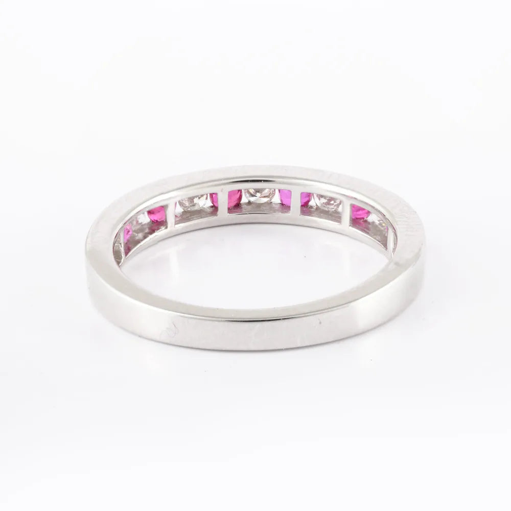 Handmade Natural Ruby & Diamond 18K Solid White Gold Stackable Band Ring