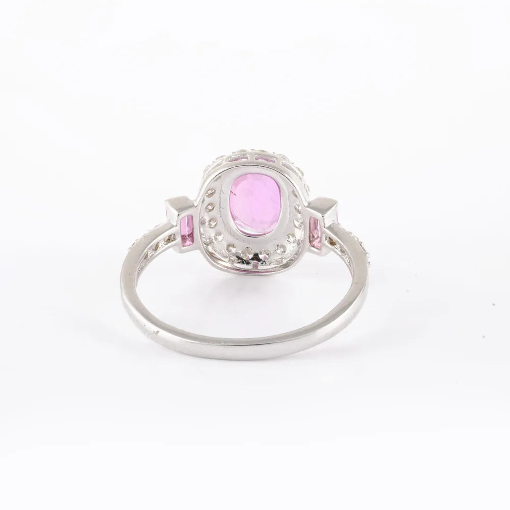 Fashionable Jewelry 18K Solid White Gold Natural Pink Sapphire & Diamond Ring