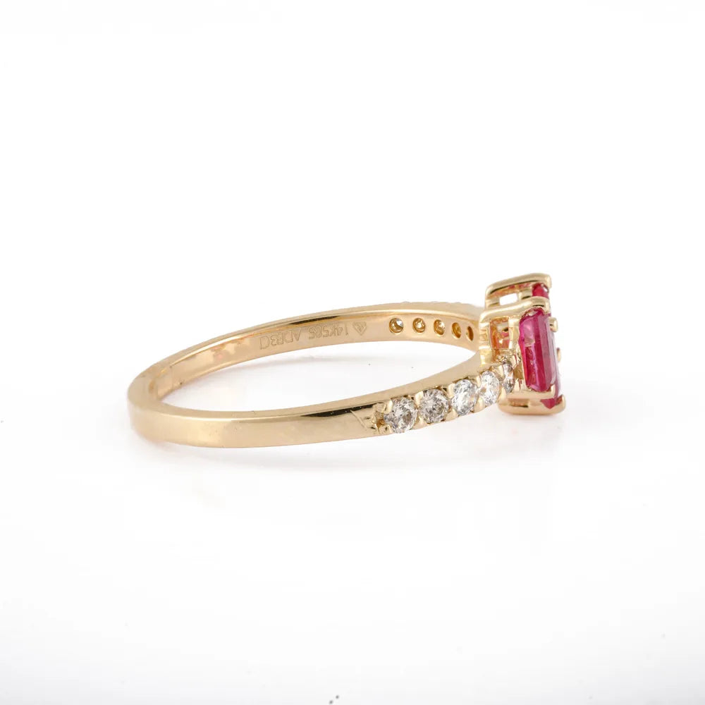 Minimalist Jewelry Natural Ruby & Diamond 14K Solid Yellow Gold Charm Ring