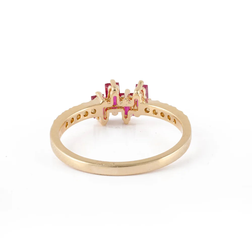 Minimalist Jewelry Natural Ruby & Diamond 14K Solid Yellow Gold Charm Ring