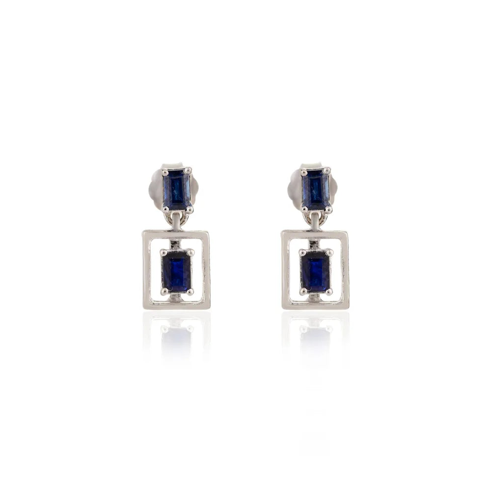 Blue Sapphire 18K White Gold Dangle Earring Authentic Jewelry