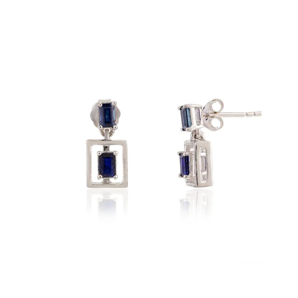 Blue Sapphire 18K White Gold Dangle Earring Authentic Jewelry