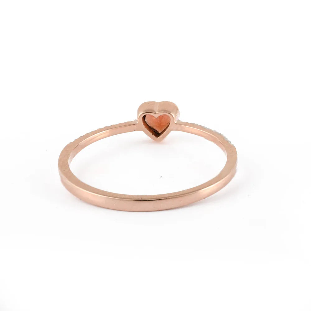 Minimal Jewelry Natural Heart Shape Garnet & Diamond 18K Rose Gold Stackable Band Ring