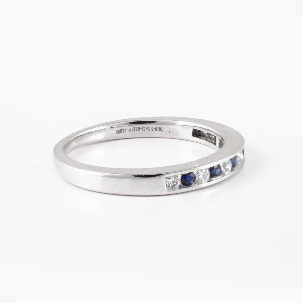 Minimal Jewelry Natural Blue Sapphire & Diamond 18K Solid White Gold Full Eternity Band Ring