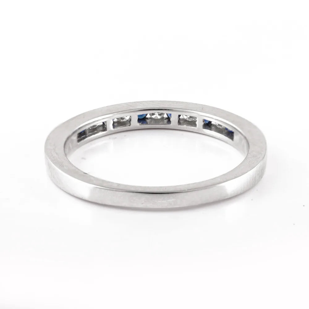 Minimal Jewelry Natural Blue Sapphire & Diamond 18K Solid White Gold Full Eternity Band Ring