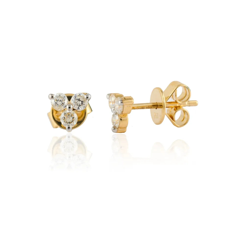 Minimal Jewelry Natural Diamond 18K Solid Yellow Gold Flower Stud Earring