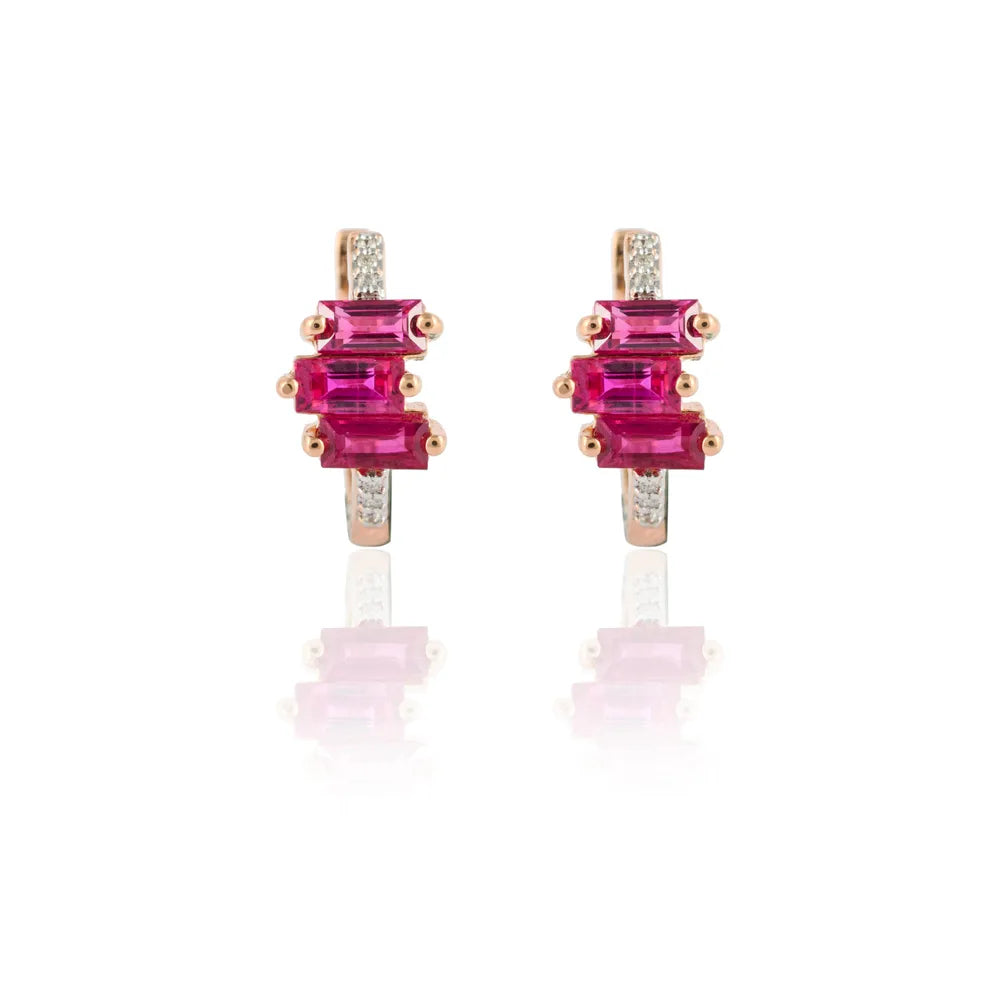 Handcrafted Natural Ruby & Diamond 18K Rose Gold Minimal Russian Lock Earring