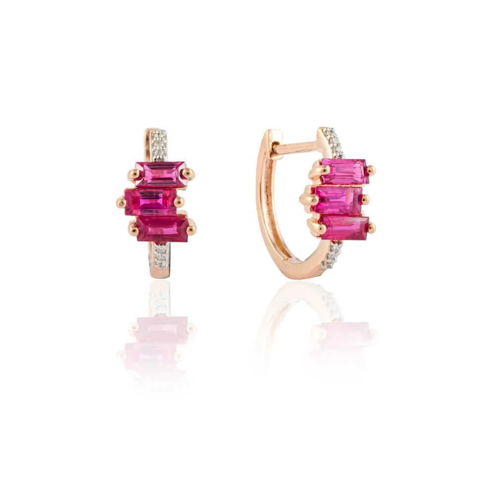 Handcrafted Natural Ruby & Diamond 18K Rose Gold Minimal Russian Lock Earring