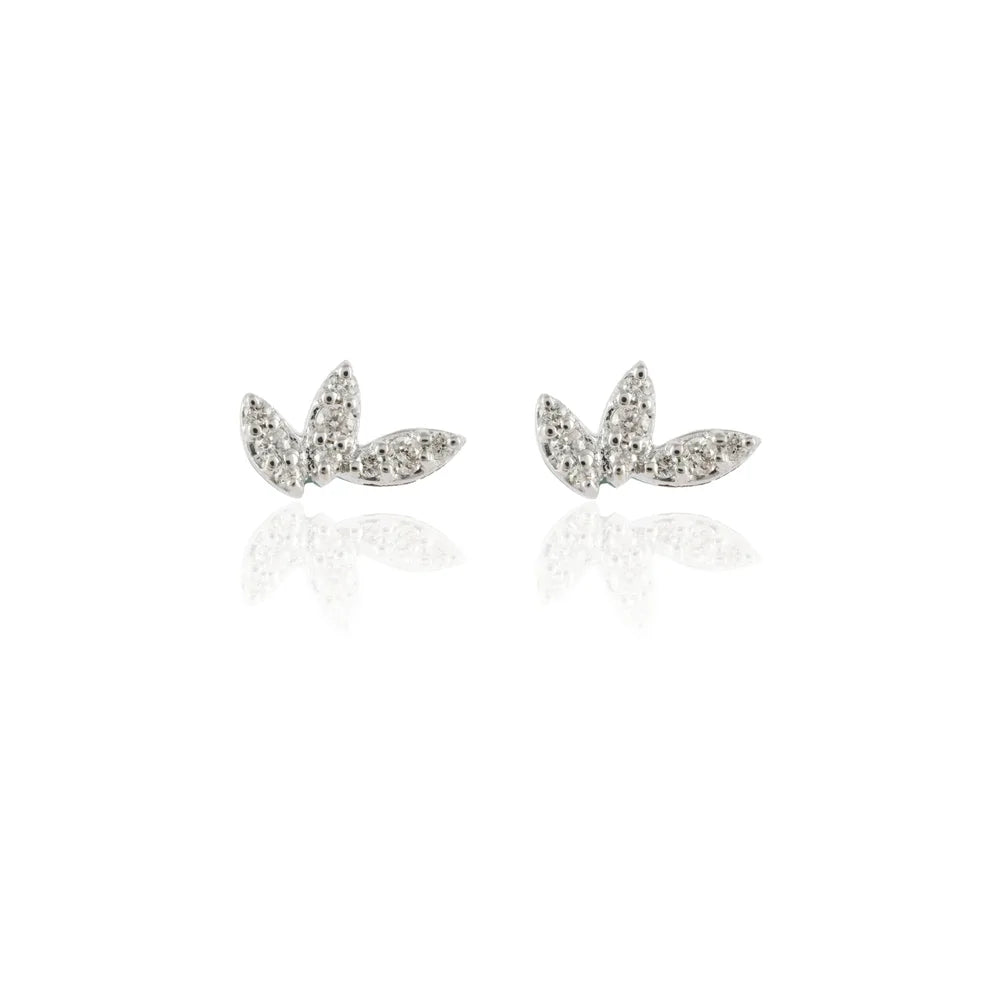 Minimal Jewelry Natural Diamond 18K Solid White Gold Flower Stud Earring