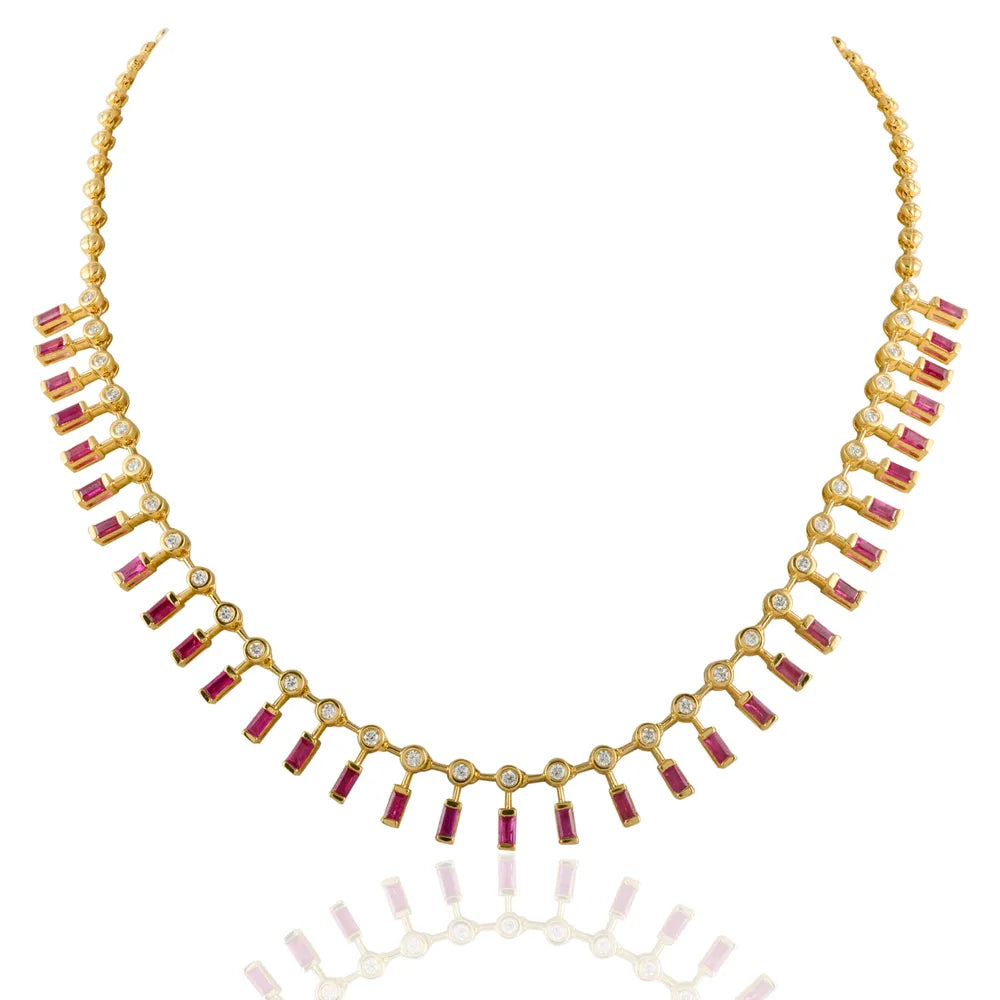 Fashionable Jewelry Natural Ruby & Diamond 18K Solid Yellow Gold Charm Adjustable Necklace