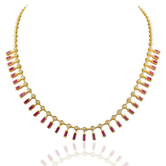 Fashionable Jewelry Natural Ruby & Diamond 18K Solid Yellow Gold Charm Adjustable Necklace