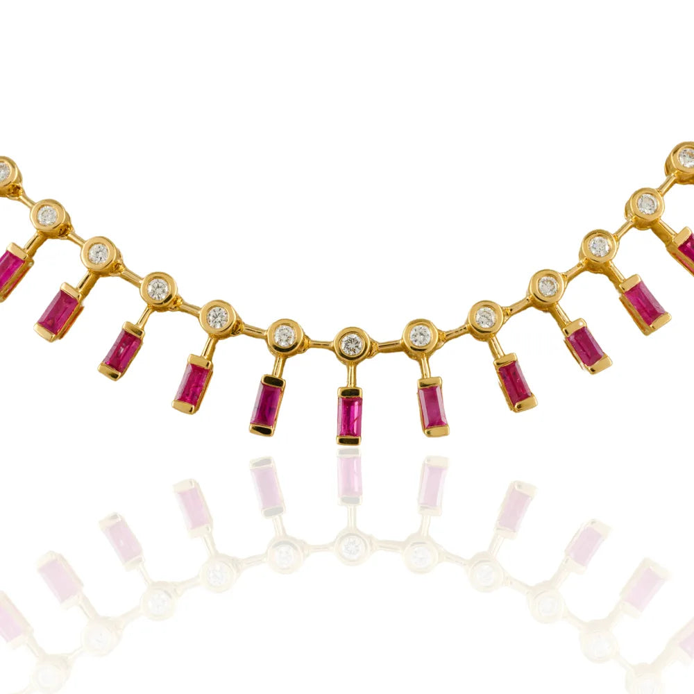 Fashionable Jewelry Natural Ruby & Diamond 18K Solid Yellow Gold Charm Adjustable Necklace