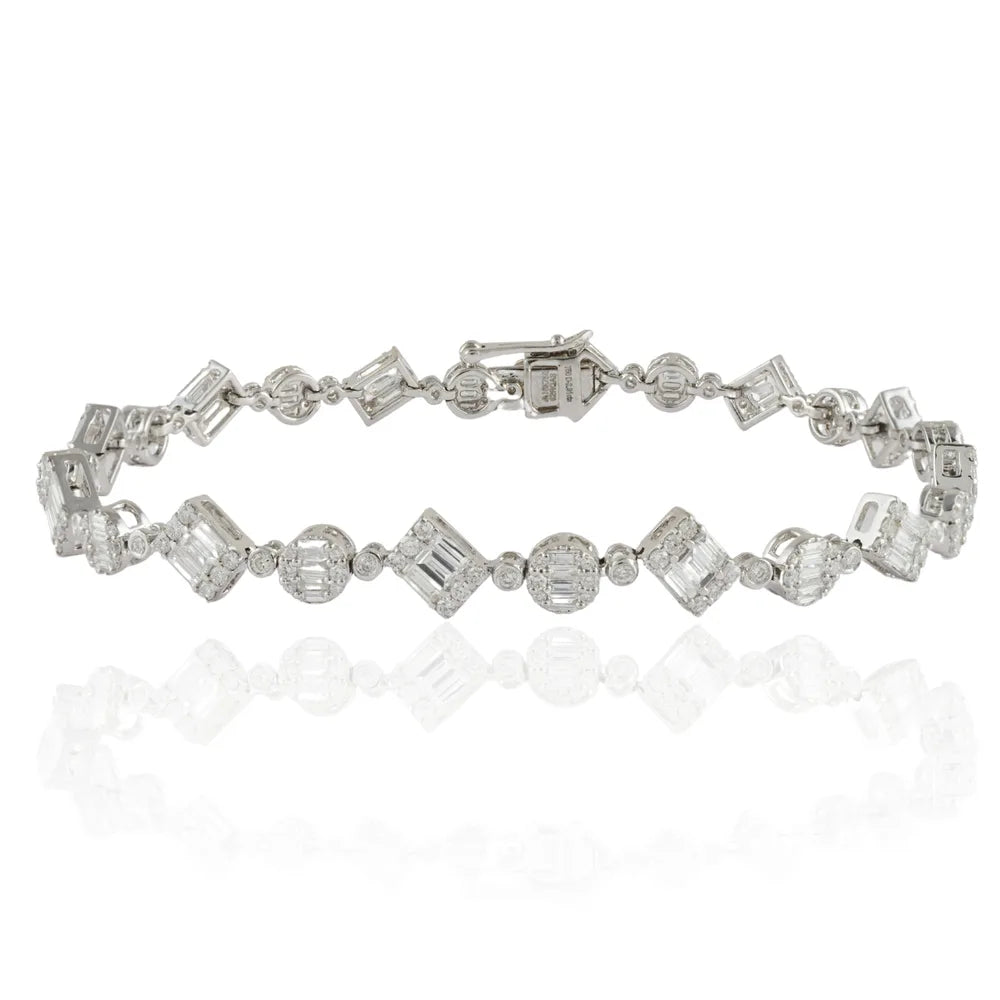 Unique & Classic Natural Diamond 18K Fine White Gold Tennis Bracelet